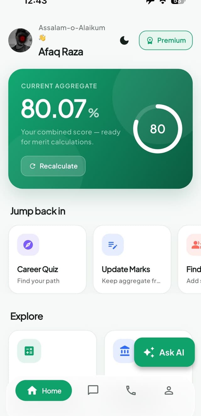 Agla Qadam dashboard screen