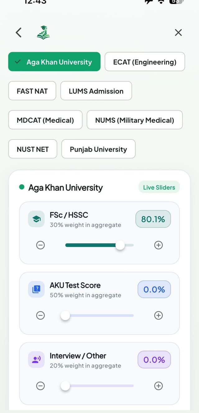 Agla Qadam merit calculator screen